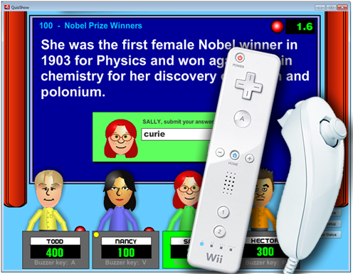 Quiz Show screenshot showing questoin and wii remote/nunchuk